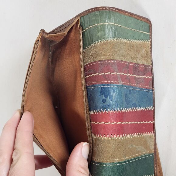 Vintage Fossil Genuine Leather Trifold Wallet Patchwork‎ Womens, 7"Lx 4.25"H - Picture 14 of 14
